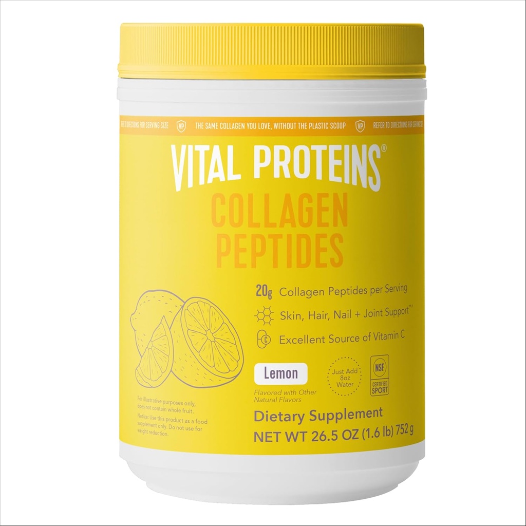 重要蛋白质Collagen Peptides粉末、促进毛发、钉子、皮肤、骨骼和联合健康,柠檬 26.5 Ounce