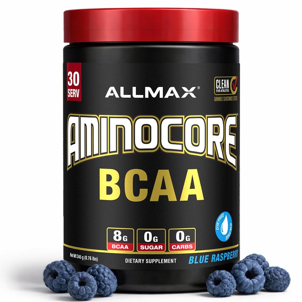 AllMAX 营养 AMINOCORE BCAA – 8G BCAAs – 100%纯分支链氨基酸 – Gluten Free - Blue Raspberry - 315 gram