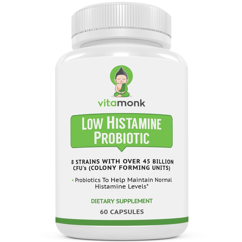 VitaMonk 低组织胺 Probiotics 对抗组织胺 不容忍和支持平衡的脂肪健康 - 组织胺 免费组织胺 寻求通过组织胺控制改善健康的人 - 60 Capsules