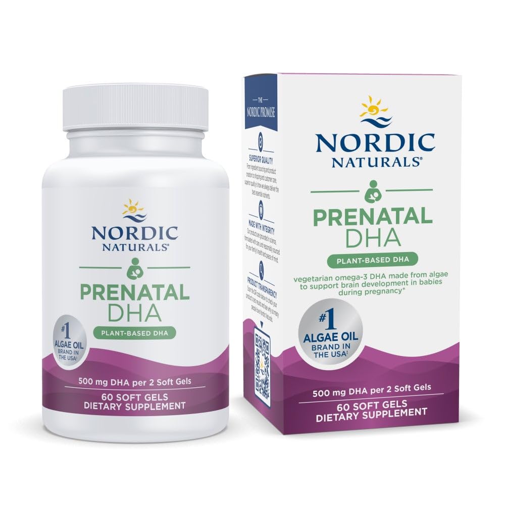 北欧自然 Vegan 产前DHA, 不受欢迎的 - 60 软宝石 - 500 mg 植物型DHA - 支持婴儿与健康妊娠中的大脑发育 - 非GMO - 30 服务对象