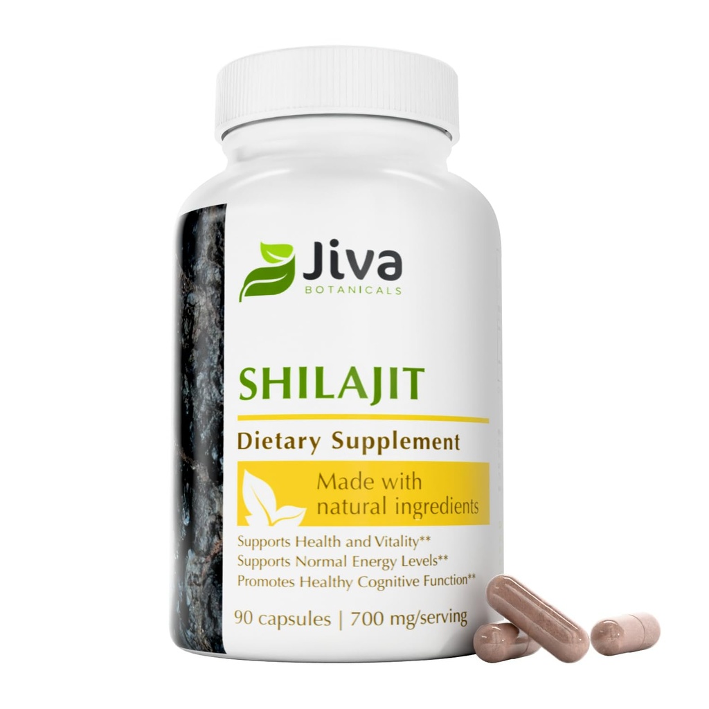 Jiva植物学 Shilajit Capsules 700 mg – Shilajit与富尔维奇酸的提取 – Shilajit 男女补充 – 90 Vegan Capsules for Daily Wellness - 90 Counters (Pack of 1)