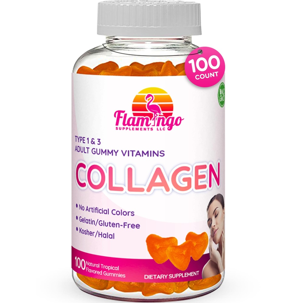 Collagen Gummys-天然海洋Collagen for Women,以及Men-Collagen对皮肤毛发的补充,Nails-Hydrlyed Type 2 & 1 3-取代药剂和粉末- No Gelatin, Kosher, Halal-100 Ct.