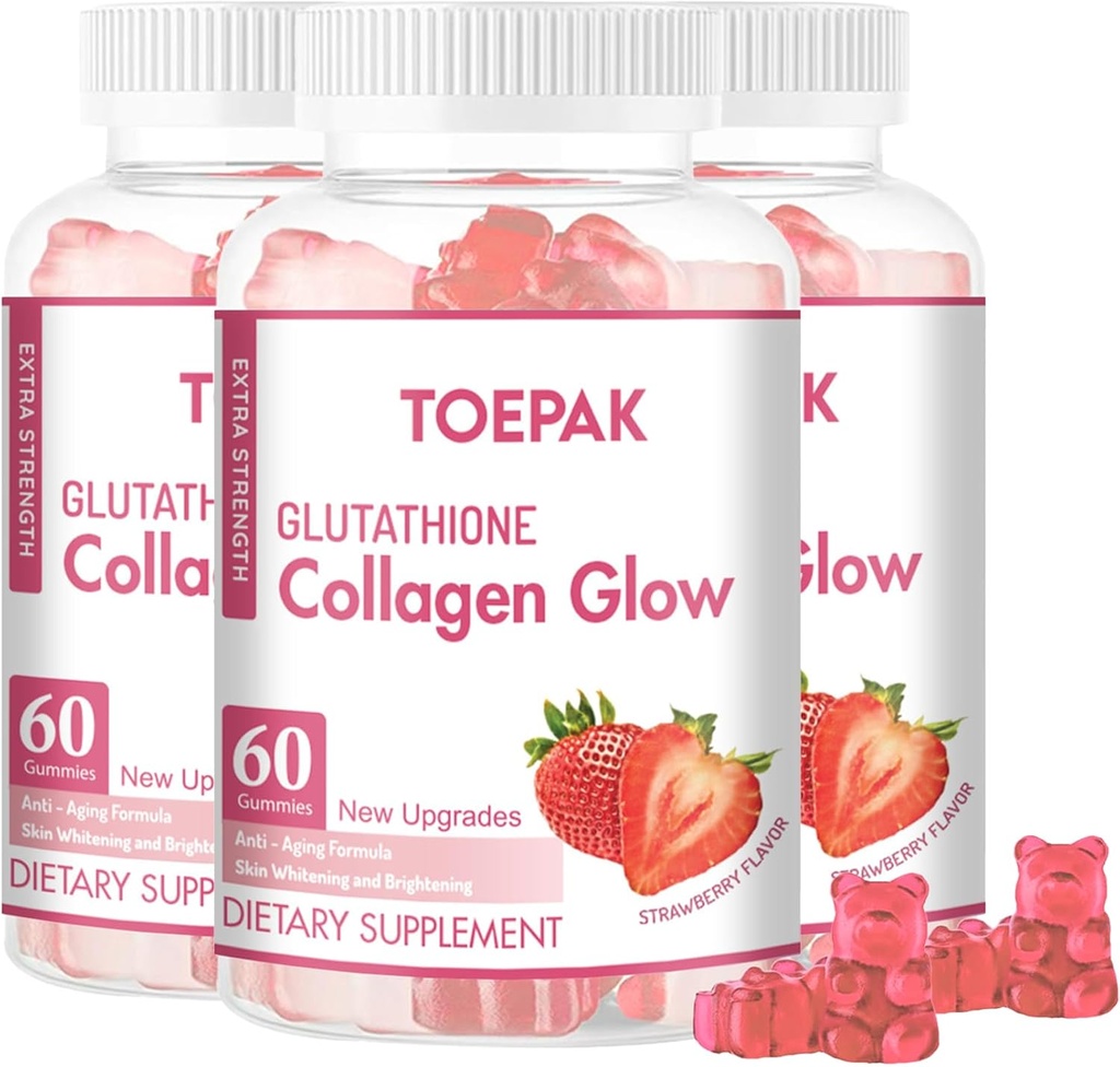 多科拉根蛋白蛋白 Glow Beauty Collagen Gummys, 妇女抗衰老支持与Gluutathione, Biotin & 多维塔明, 促进皮肤和头发健康, 草莓, 180 Gummys (90天)