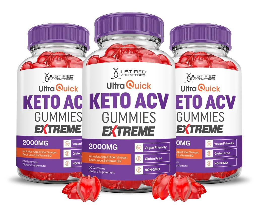 (3 Pack) Ultra Quick Keto ACV Gummys Extreme 2000MG Ultraquick Keto Gummys 苹果苹果苹果苹果醋 配以石榴甜菜汁粉 B12 Vegan Non GMO 180 Gummys 配制.