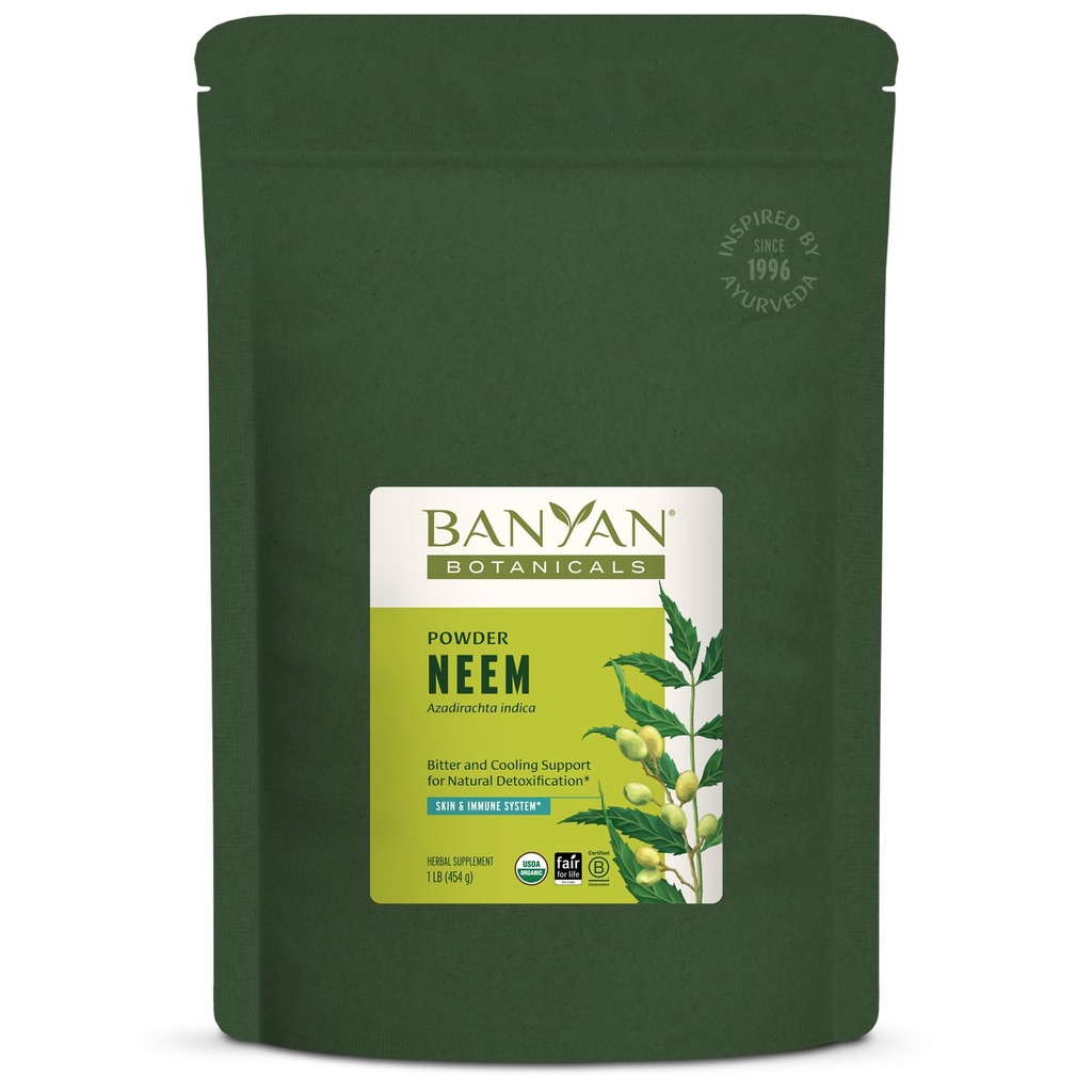 Banyan植物学 Neem Powder – Organic Neem Leaf Supplement (Azadirachta Indica) – 用于皮肤健康,免疫支持和自然解毒* – 1 lb. – 非GMO 可持续来源的 FFL 公平贸易