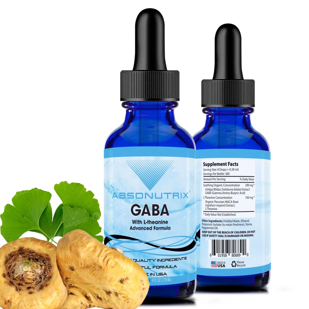 Absonutrix GABA配L-Theanine 290 mg,4 Oz Liquid,300 services, 在美国制造,快速吸收,质能成份,非GMO,GMP认证设施,无残忍产品