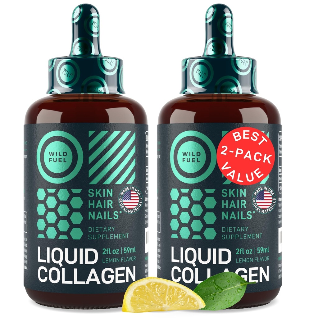 含生物素滴液的液体Collagen Peptides - 30,000mcg 男女的Collagen液体+生物素 - 青春的皮肤,毛发生长,强直钉 - 毛发丢失的发素 - 柠檬火焰 - 2x2oz