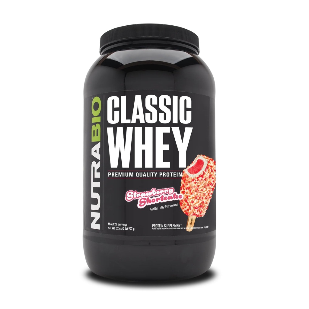 NutraBio Classic Whey蛋白粉补充剂 - 25g per Scoop - Full-Spectrum 氨基酸简介 无填料,人工颜色,或防腐剂 - 草莓短饼,2英镑