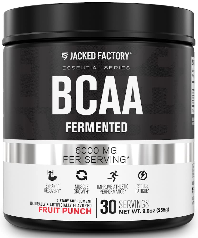 Jacked Factory BCAA 粉末(精制) - 6g 分支链 必需氨酸补充剂,用于改善肌肉恢复、减少脂肪、增强力量、肌肉生长 - 30种服务,水果冲刺