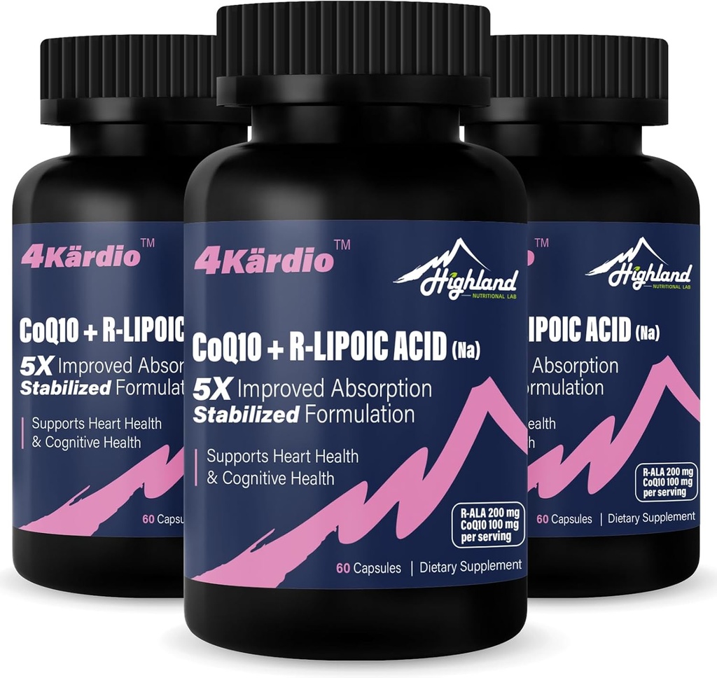 CoQ10 100mg + R-液态酸 200mg 每服一次,3个月供应,最多5X 改进吸收,R-液态酸/CoQ10 心脏健康和认知健康补充剂180 Capsules