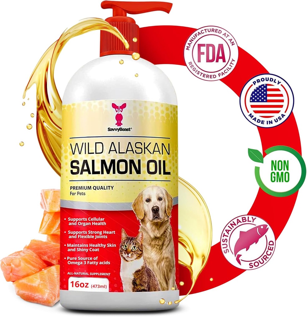 野生野生阿拉斯加沙门油换狗,猫和雪貂 – 欧米茄-3 鱼油宠物 配有EPA & DHA – 支持皮革, Coat, Jokes, Heart, Brain, Itch Relief & Immune – Unscented – 16 oz