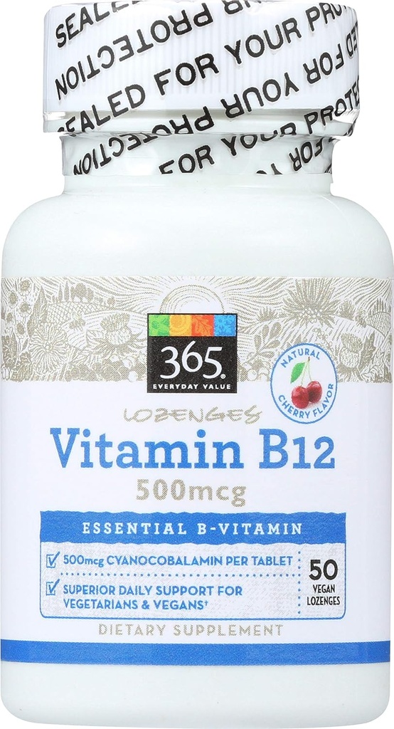365 由全食品市场,维生素B12500mcg Lozenges,樱桃火焰,50 cmt