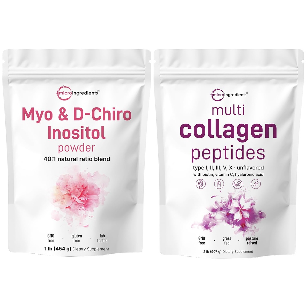 多科拉根蛋白粉 2lbs & Myo & D-Chiro Inositol 粉盒 2 Pack |草-Fed Collagen Peptides | Inositol 妇女补编