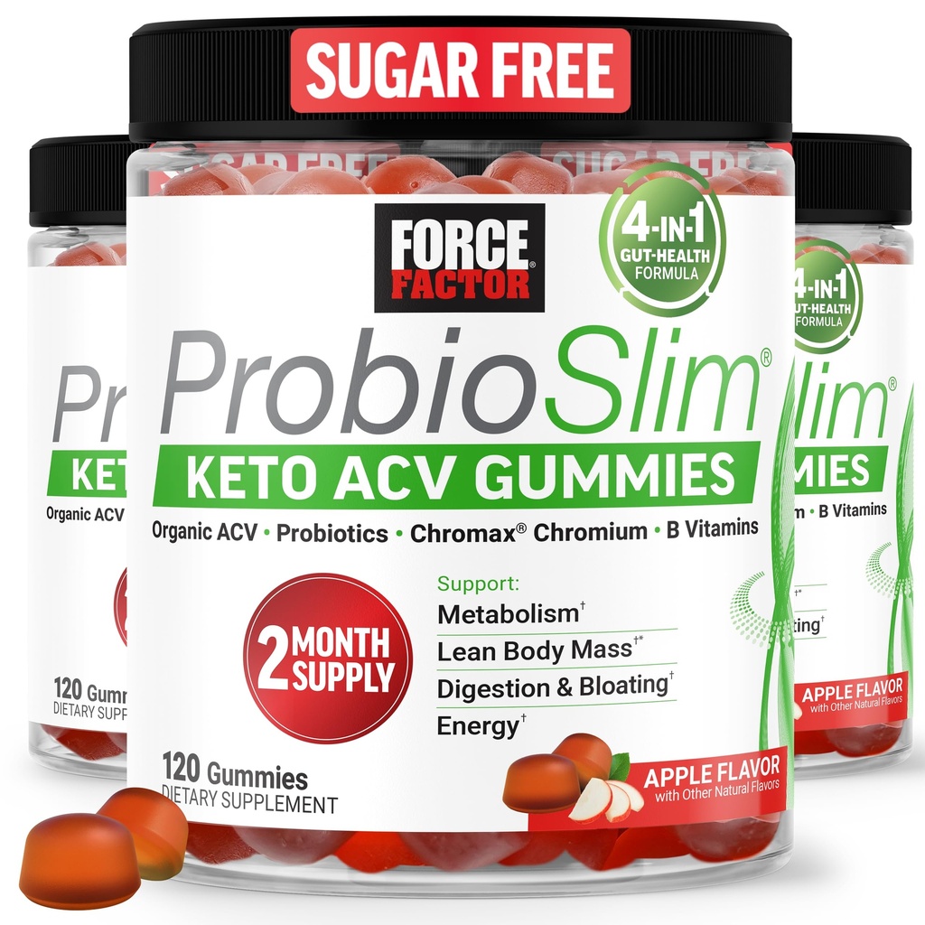 强制因子 ProbioSlim Keto ACV Gummys,有机苹果苹果苹果苹果 苹果醋 配有 LactoSpore Probiotics & Prebiotics 支持消化,代谢, & Immune 健康, 1 Net Carb, Apple Flavor, 360ct