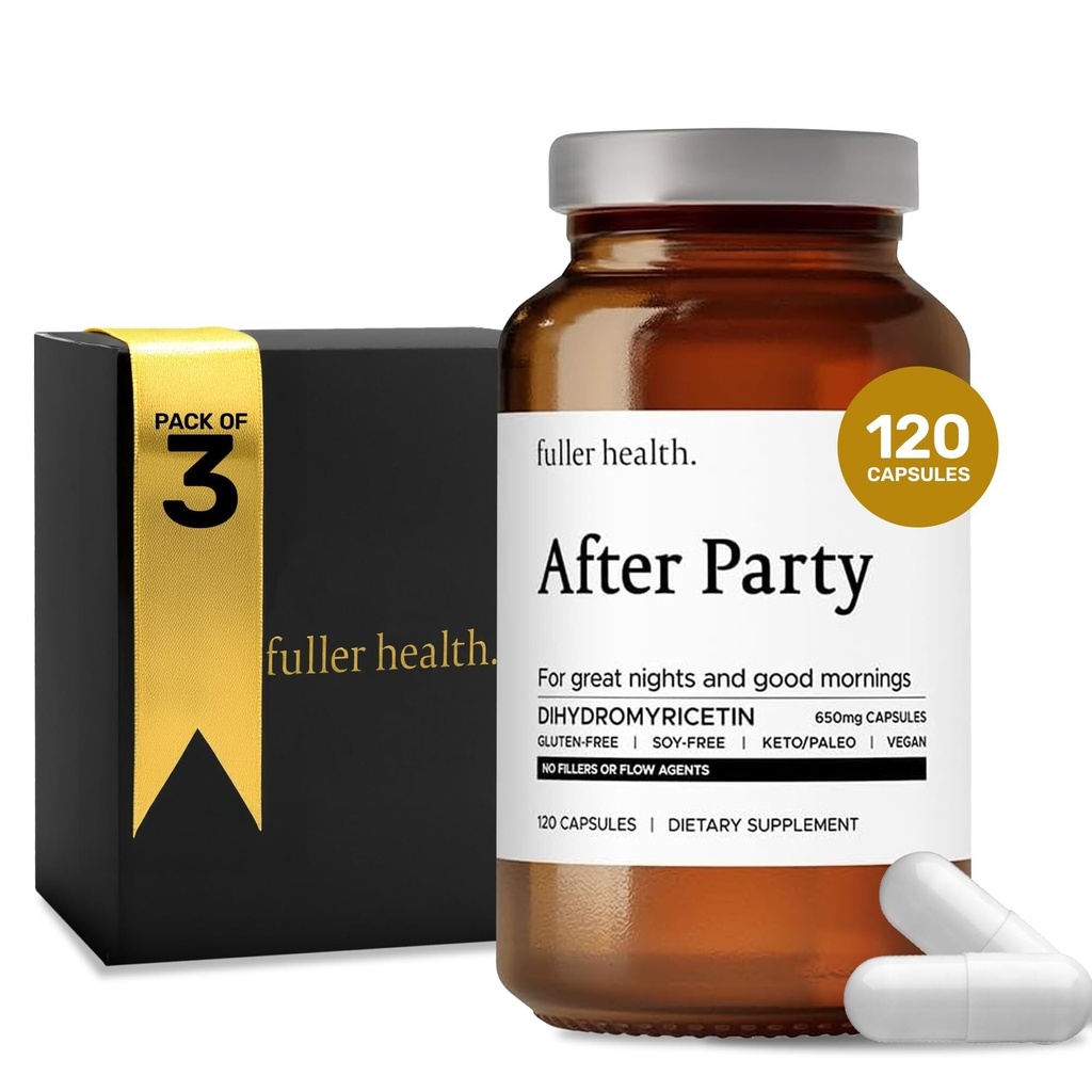 Fuller Health after Party DHM Dihydromyricetin Supplement QQ 支持肝脏,代谢,能量水平,庆祝后的救济 QQ感觉恢复,650mg Per Pill 3瓶,72架服务
