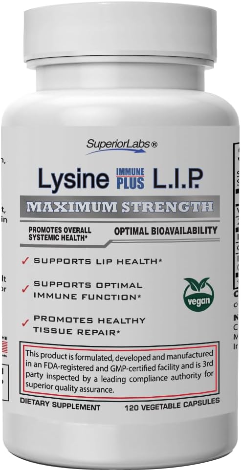 高级实验室 Lysine Imune Plus Lip,临床证明 Lip健康与支持,L-Lysine Bond to HCI 优化稳定性和快速结果吸收,与零有害添加剂生物活性