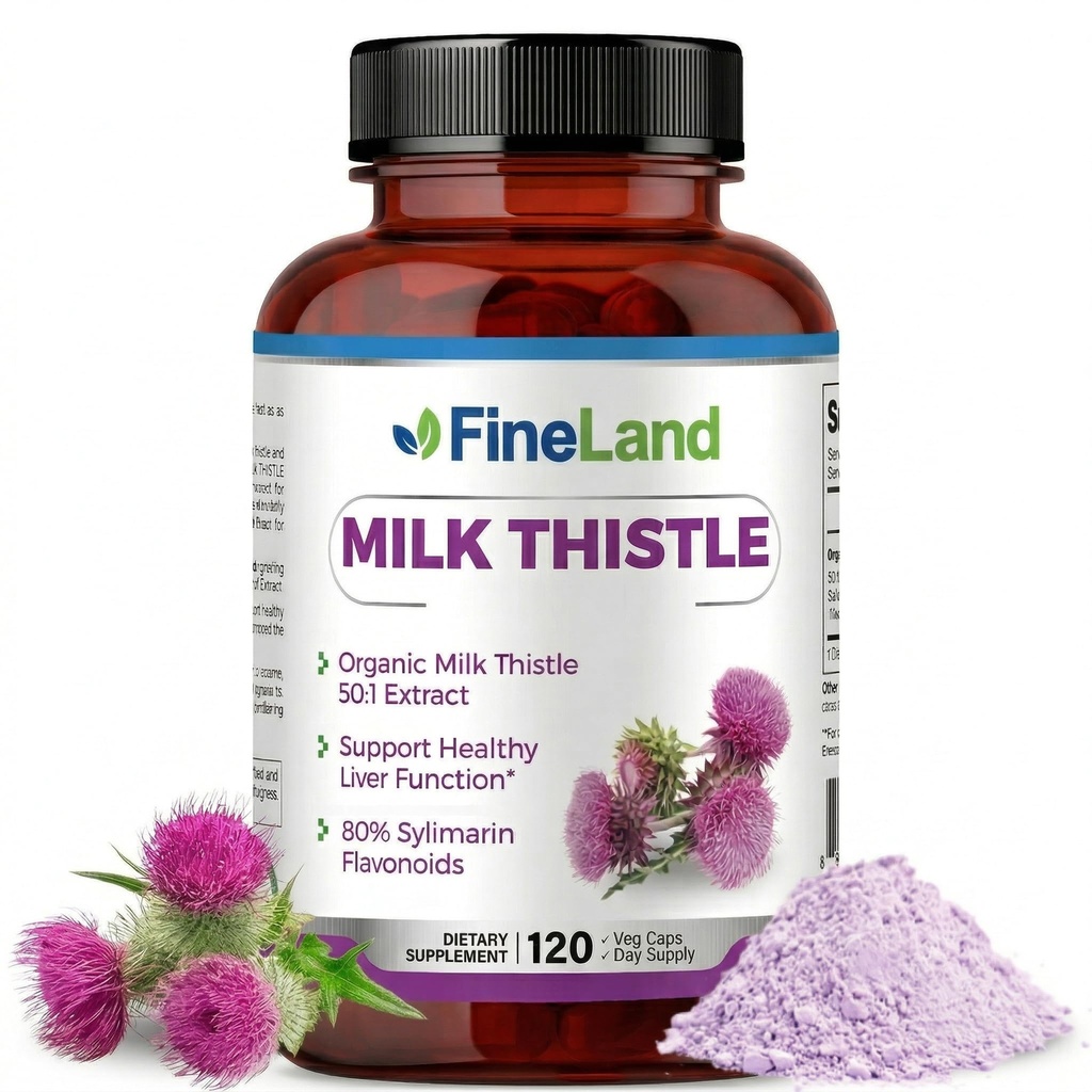 FineLand Milk Thetle Pills 50:1 摘录 – 120 Vegan Capsules - 20,000 mg Stringht 含80%的西利玛林 Flavoids – Liver & Antioxidant Support → | 50X 集中种子摘录 - 非GMO,美国制造