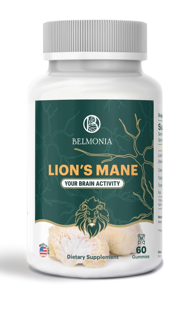 Lion's Mane Mushroom Gummys,每服务5400mg*,成人脑健康补充,认知焦点记忆补充,60 Counter,Superfood Organic Gummys