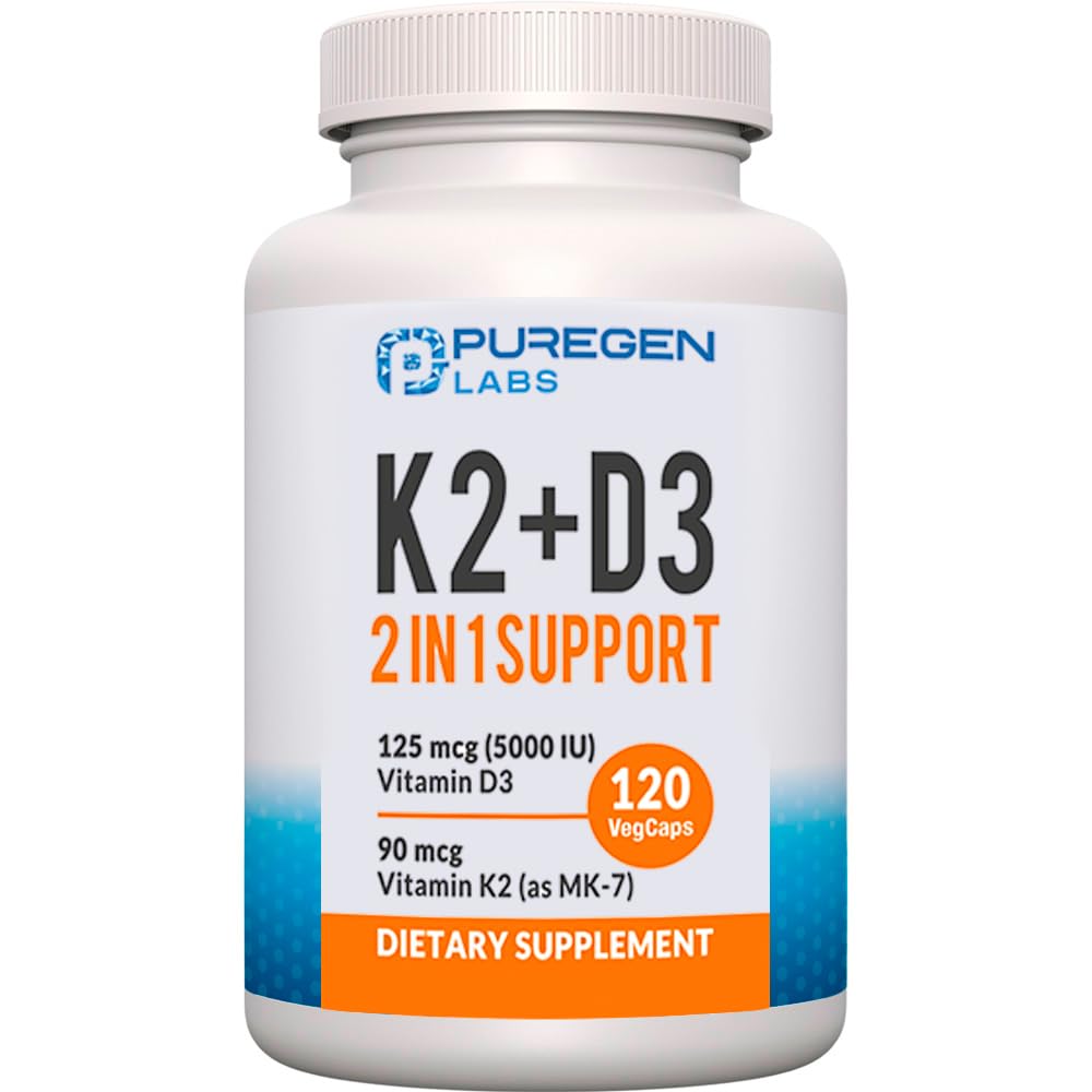 1 高概率公式 90mcg 维生素K2(MK7)和 5000 IU 维生素D3 补充 I 非GMO 公式,易于吞咽维生素D&K Complex,120 Capsules I 4-Month 供货