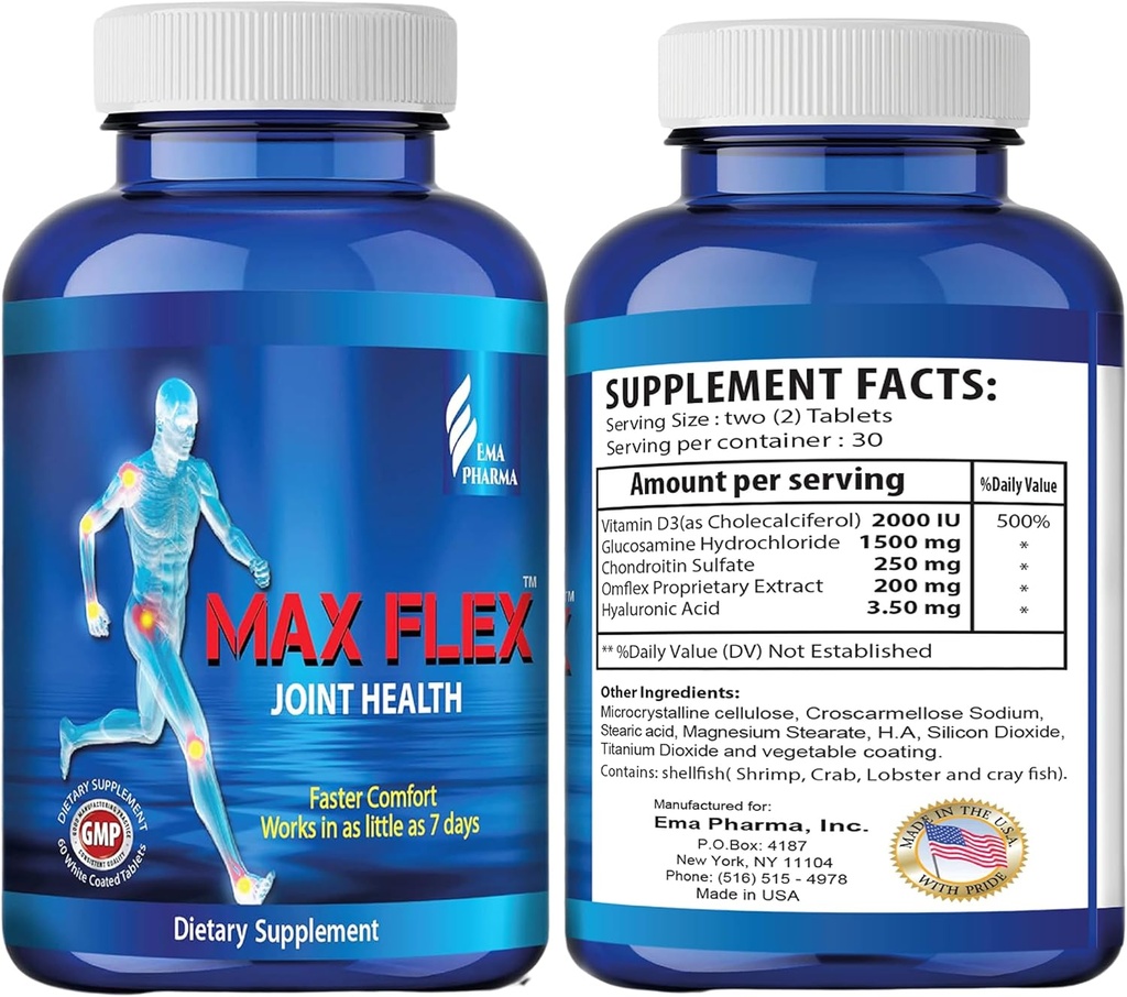 MAX FLEX UC II,联合保健的Collagen补充剂——与Glucosamine,Chondroitin,联合炎症救济作为Turmeric – Gluten Free – 60片,2片/日的联合支助补充剂