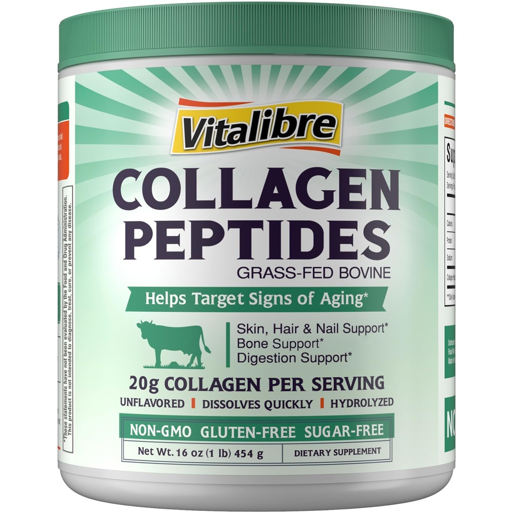 Bovine Collagen Peptides Powder for Men and Men, Grass-Fed 水解Collagen 蛋白质I & III型,皮肤,毛发,钉子,骨骼,文摘,不受欢迎,非GMO,Keto & GF,22 Services,16oz