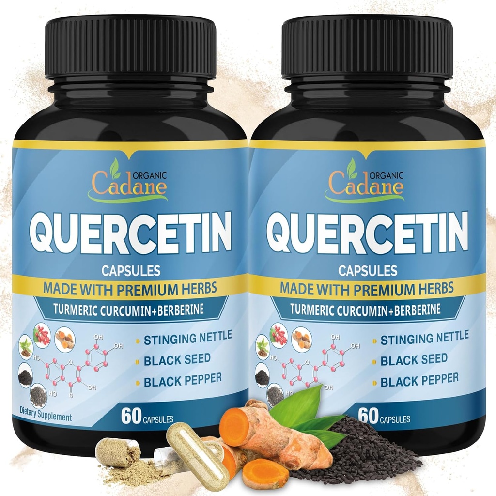 有机Cadane 2 Packs Quercetin 补充 Capsules, 6in1 配有 Turmeric, Berberine, Sting Nettle, 黑种子, 黑辣椒 - 支持免疫系统 - 4个月供应