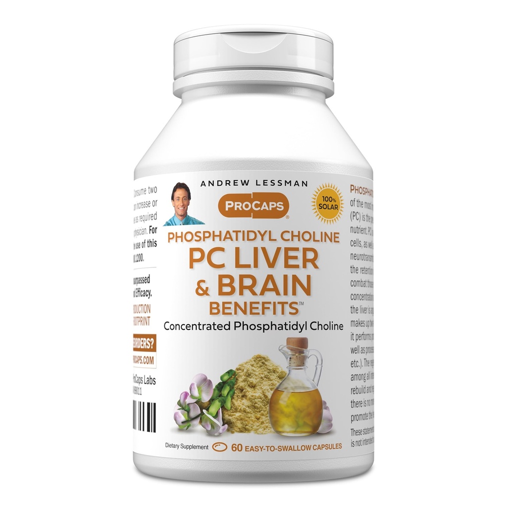 AndreW Lessman PC 肝和脑效益 60 Softgels - Phosphatidyl Choline, 健康肝和脑结构最重要的建筑块,功能. 没有附加物。 容易吞软胶