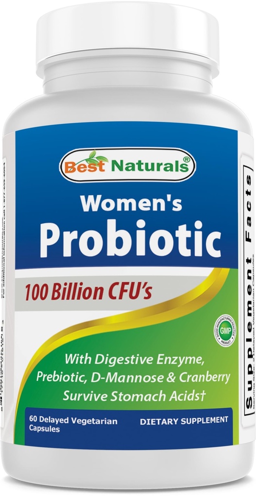 女性最佳自然药物 100亿 CPU - 10 Strains + Prebiotic Fiber + 消化酶 Blend + 妇女健康 草药 Blend - Imune, Dlightive & Gut Health - 60 Deleyaed Capsules
