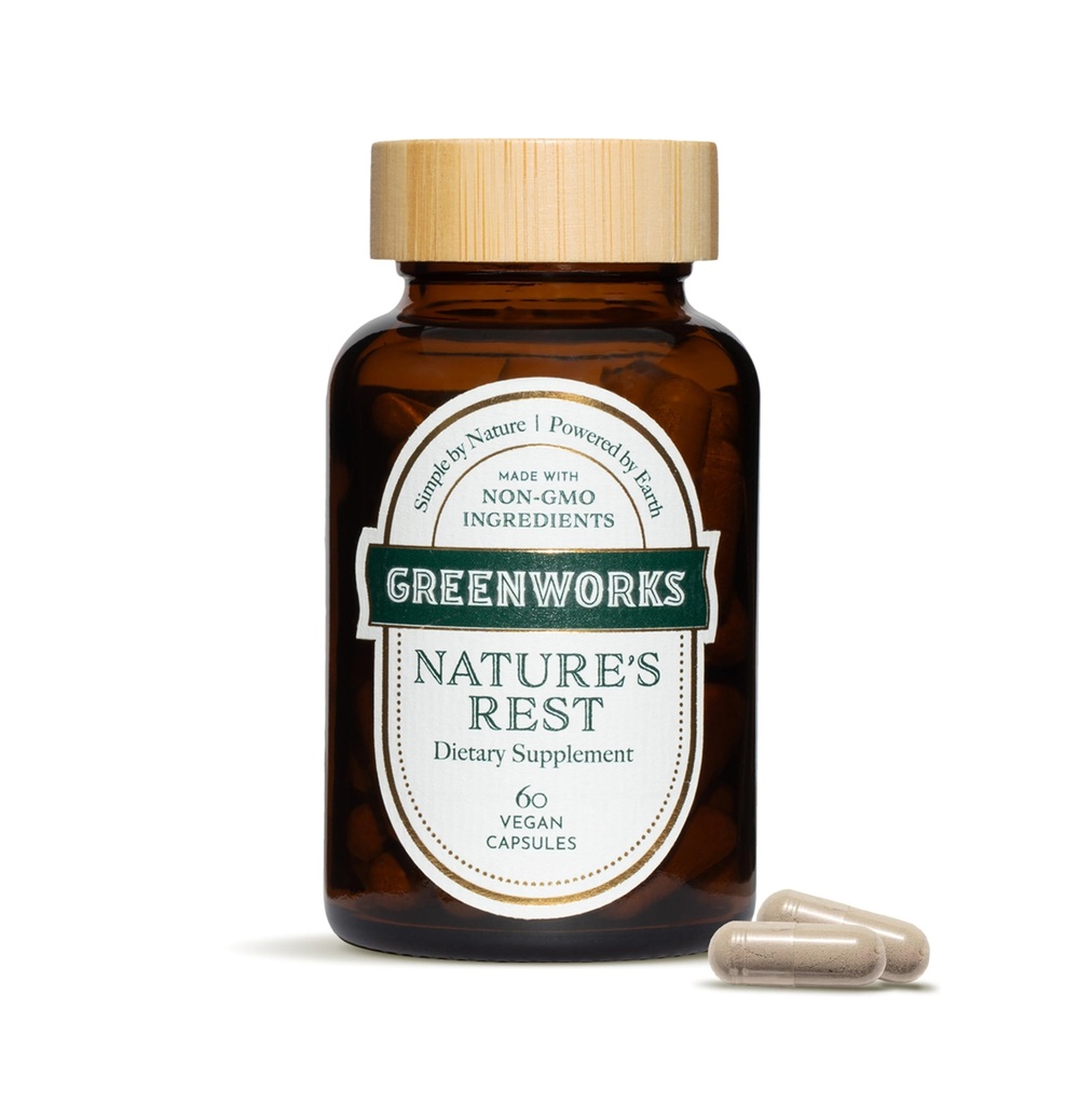 Greenworks Nature's Rest Melatonin Free Sleep Aid - 有机草药补充剂 与 Ashwagandha & Valerian Root - Vegan Capsules, 60 Counter.