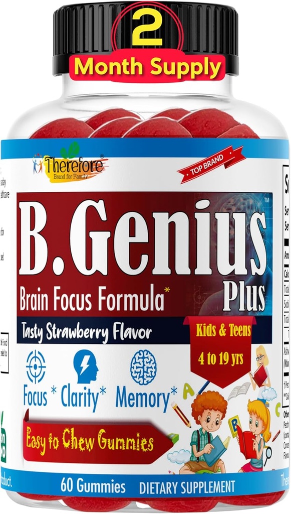 B.Genius 将Ashwagandha Gummys用于儿童与青少年 冷静睡眠与放松 Mood 孩子们 Gummys用于日常焦点 – All Natural Vegan Raspberry Flavor, 非GMO,第三方测试 – QQ 60 Ct