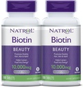 Natrol Biotin Beauty 平板电脑, 推广健康的头发, 皮肤和钉子, 帮助支持能量代谢, 帮助将食物转换成能量, 最大强度, 10,000mcg, 100 Counter (Pack of 2)