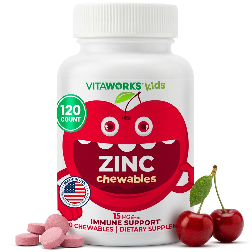 儿童锌15mg Chewable 板块 - 天然樱桃Flavor - Vegen, 蔬菜, GMO - 无, Gluten Free, Nut Free Vitamins - 饮食补贴 - 免疫支持 - 儿童 - 120 Chewables