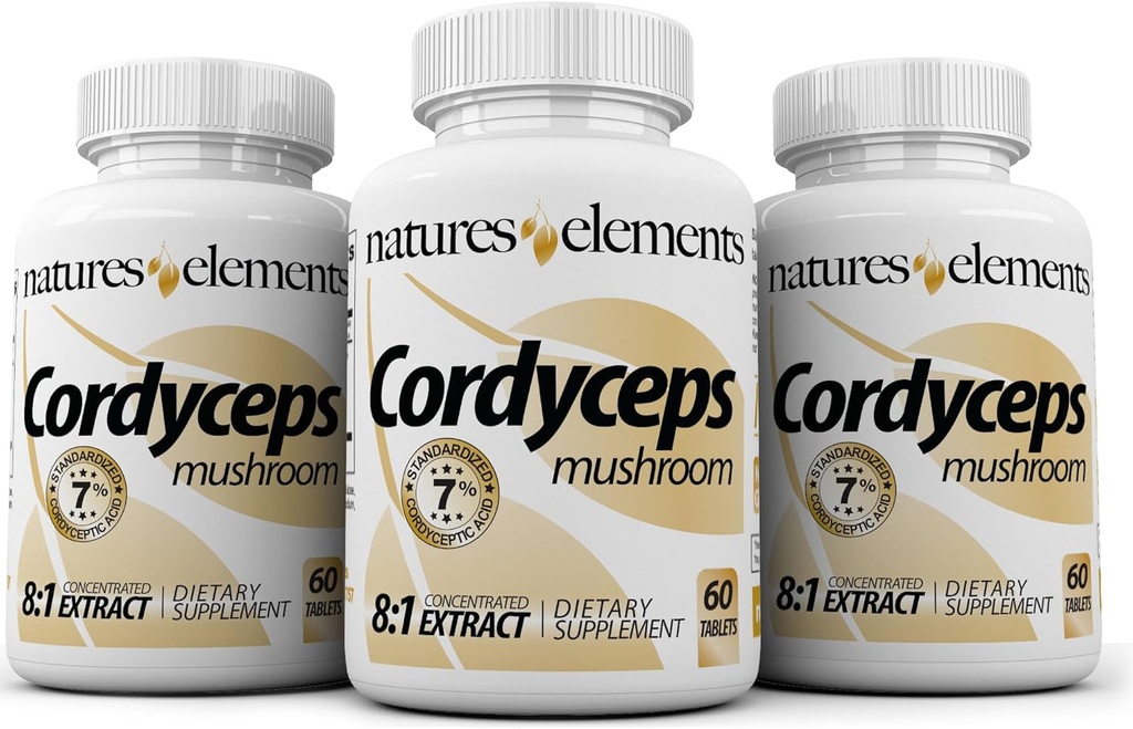Cordyceps Mushroom – 8:1 摘录 – 1000 mg per service – 3 pack – 支持免疫,呼吸和肾脏健康 – 180 片 – 非GMO,无胶片