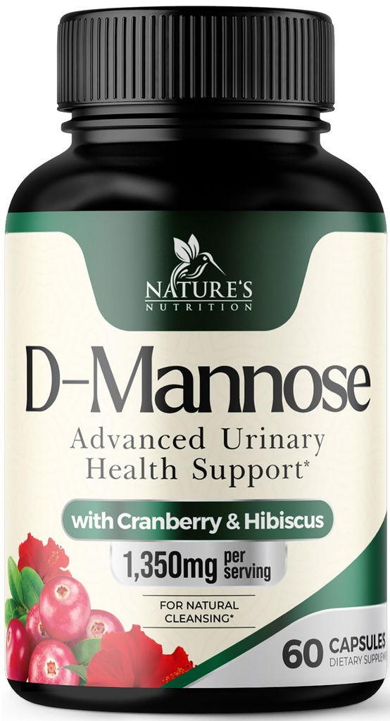 D-Mannose补充1,350毫克,配有Cranberry & Hibiscus -- -- 有效快速行动、自然喷雾器的缺陷、尿道切克健康支持、男女、非GMO、Vegan、60卡普尔