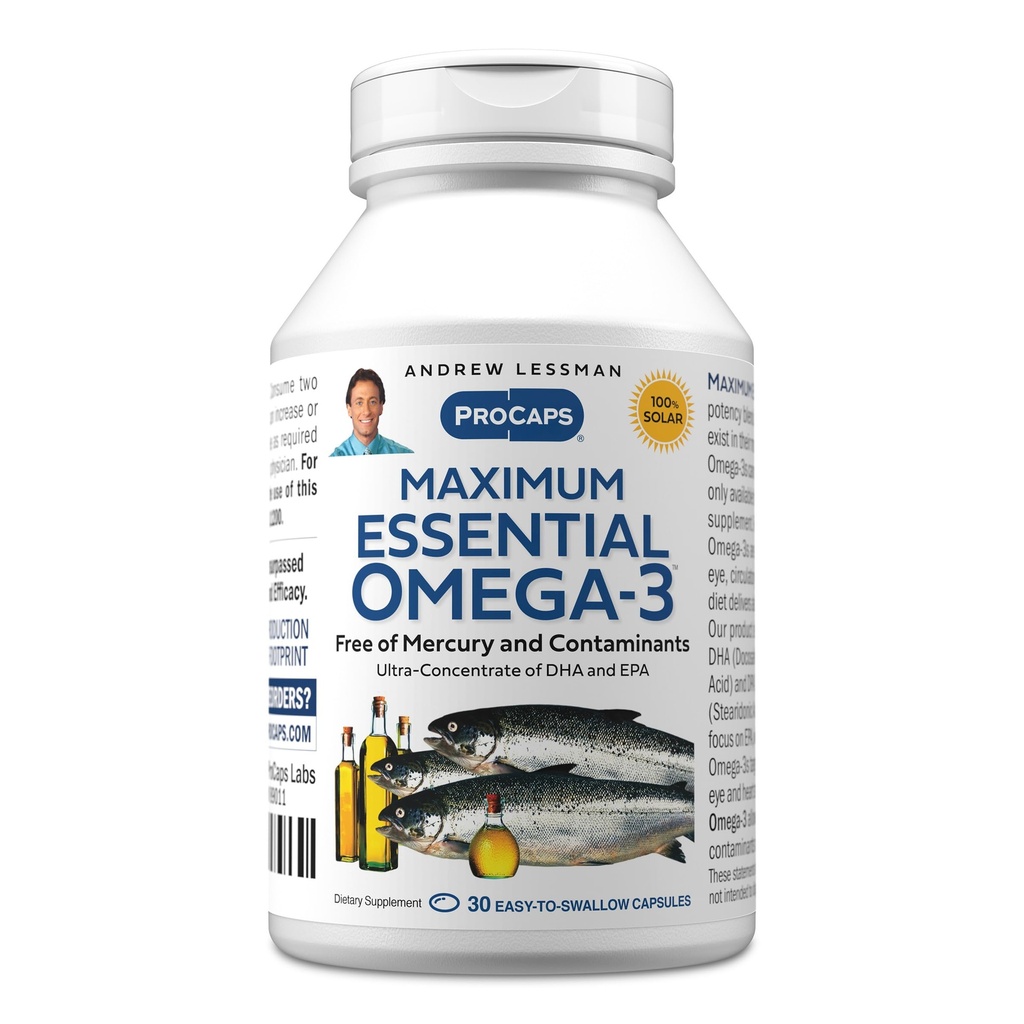 AndreW Lessman 最大基本 Omega-3 不受欢迎,30 软胶 - Ultra-Pure Omega-3 鱼油 1200 mg-HA,无汞补充-Small,易吞鱼油盖