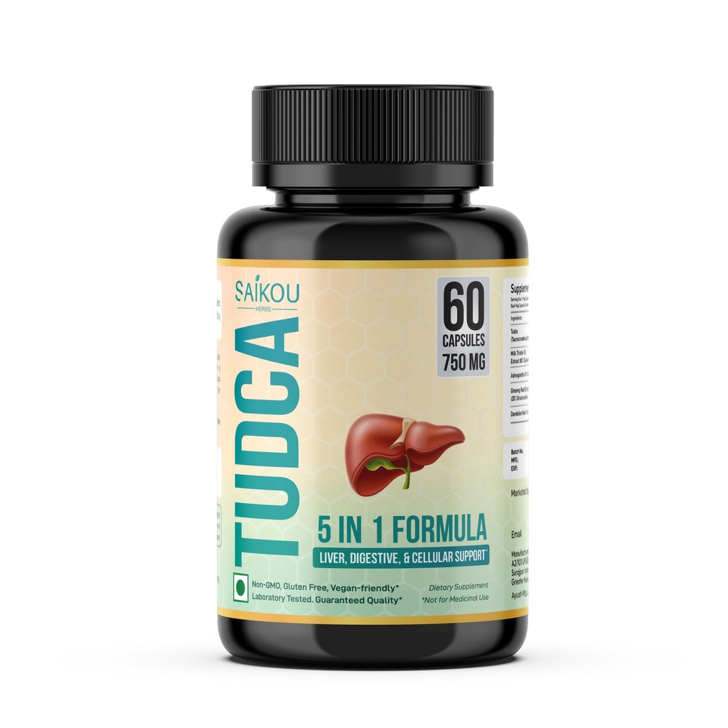 TUDCA(Tauroursodeoxycholic Acid) 750毫克 - 1分之5,配有牛奶硝酸盐、Ashwagandha、Dandelion和Ginseng-60种服务
