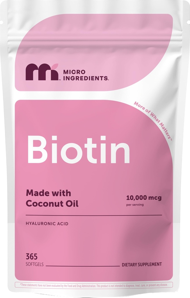 生素 10 000 mcg 含Hyaluronic Acid 25 mg Mg 人均用椰油制造 365 软胶 每天1 年供应 非GMO和Gluten Free