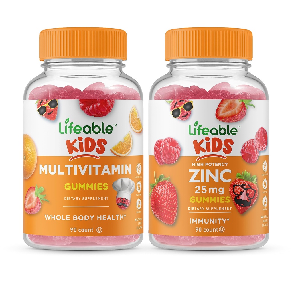 生命多维他命儿童 + Zinc 25mg 儿童, Gummys Bundle - 大品尝, 维生素补充, Gluten Free, GMO Free, Chewable Gummy