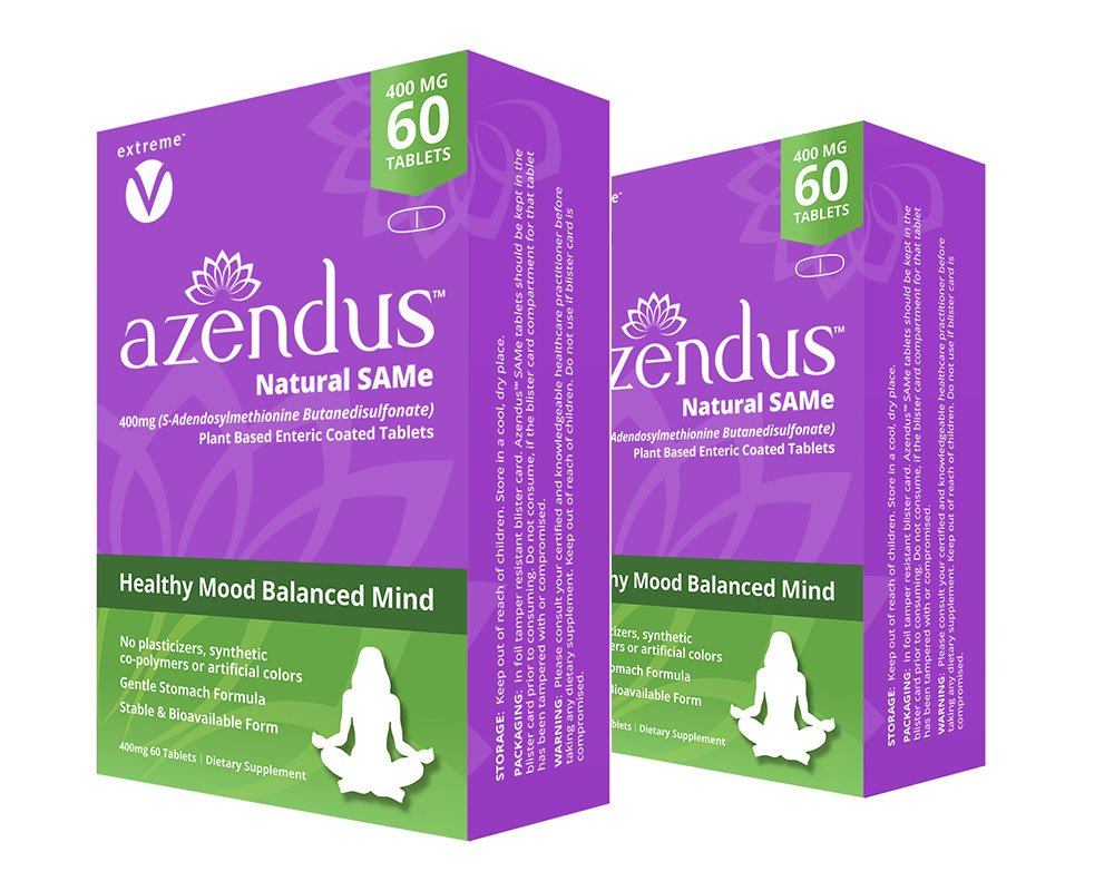 Azendus Mood 400mg 2-Boxes of S-Adendosylmethionine Butanedisulfolate (SAM-e) 120 肠内结晶片 - Vegan, Gluten Free, Soy Free