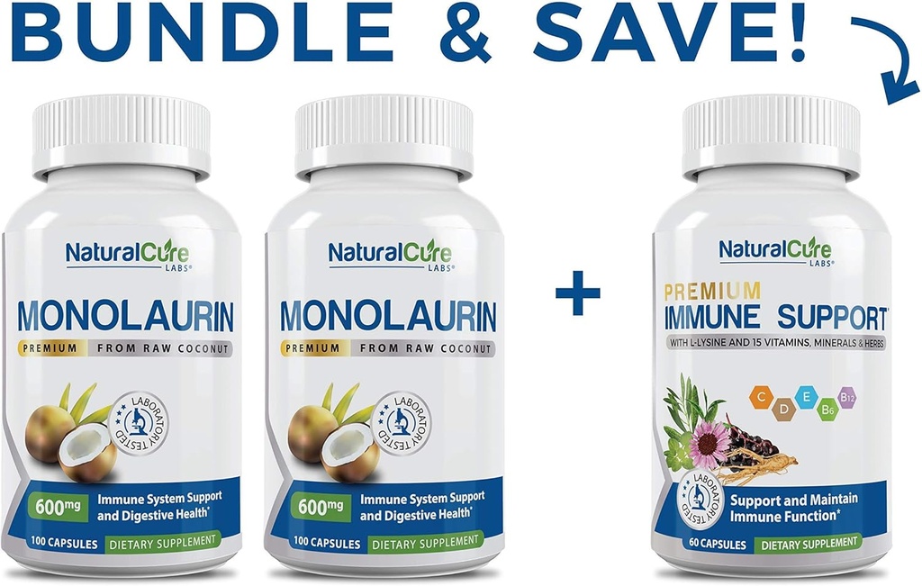 天然Cure Labs Monolaurin 600mg 2 Pack + 免疫支持
