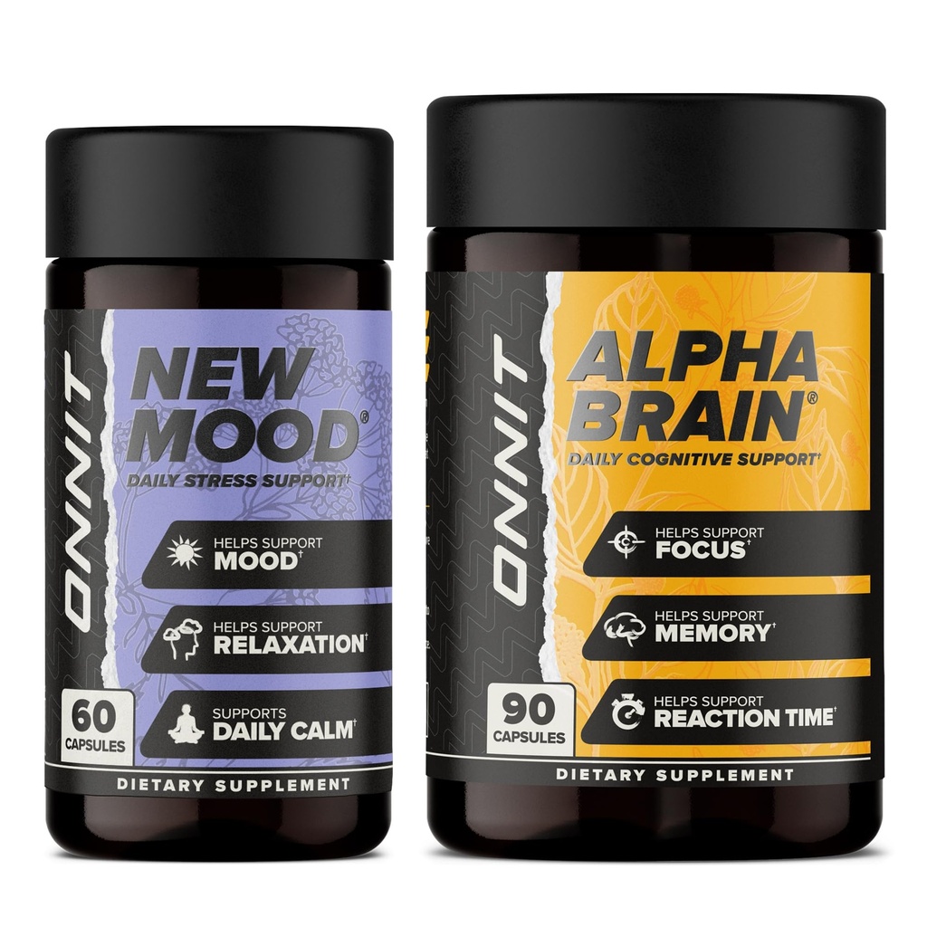 ONNIT Alpha Brain Bundle – 诺特罗比脑增生(90 Counter),用于聚焦,集中和记忆+新Mood增生,用于缓解压力,睡眠和Mood(60 Counter).
