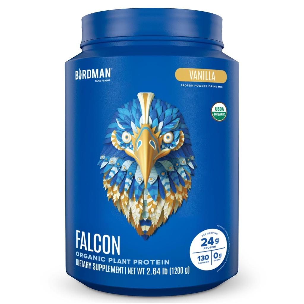 BIRDMAN Falcon Vegan 蛋白质 蛋白质有机, Stevia & Sugar Free, 植物基蛋白, 低卡布, 乳制品自由, Keto, Non Whey 蛋白质, Probiotic, Pea 蛋白 QQ Vanilla Flavor - 37 services - 2.64lb