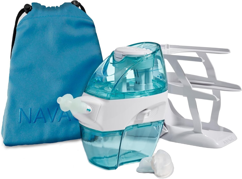 Navage Deluse Bundle Nasal灌溉系统 - Saline Nasal Rinse Kit 配有1个鼻子清洁器,20个盐锅,天空蓝色旅行袋和1个反托顶凯迪...