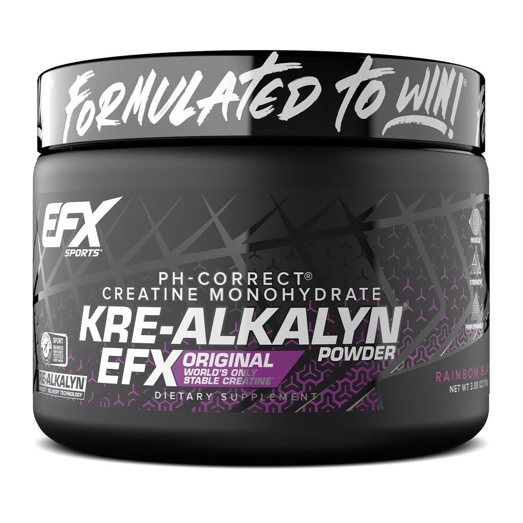 EFX Sports Kre-Alkalyn EFX 粉末 \ pH 正确的克里丁单水合物粉末补充 \ 力量,肌肉生长和性能 \ 55 服务(彩虹爆破)