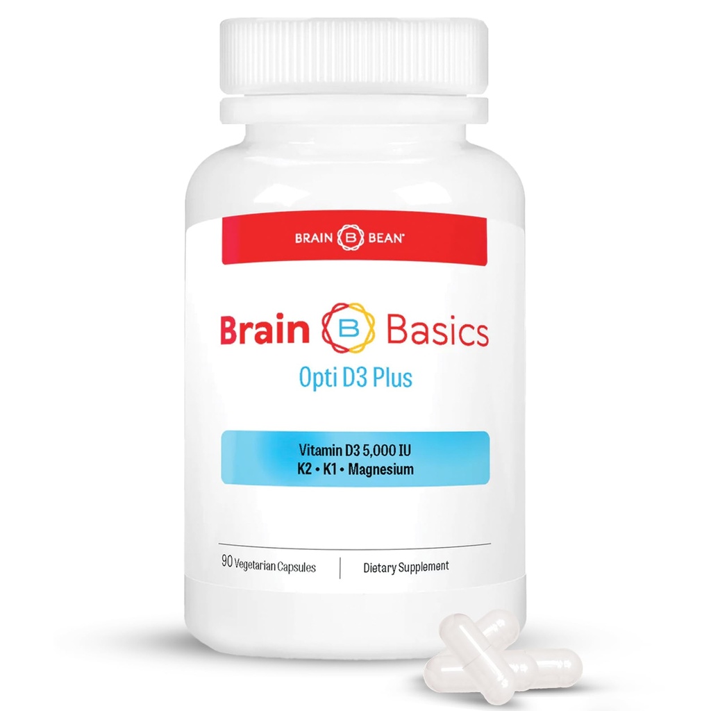 Brain Basic Opti D3 Plus - 维生素D35000 IU配有K1,K2,以及Magnesium - Mind, Memory - Bone,Muscle,以及Immune健康 - Gluten Free, Soy Free,和奶制品的大脑支持补充