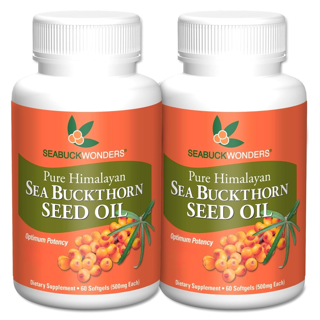 SEABUKKWONDERS Sea BuckThorn种子石油,与有机海Buckthorn,60 Counter Softgels (Pack of 2)共同制造.