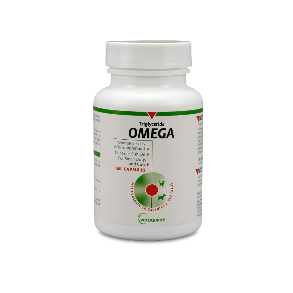 Vetoquinol Triglyceride Omega 3 狗和猫的补编,配有环保局和DHA的鱼油补编,促进皮革、大衣、联合和免疫健康,Omega 3 狗和猫的鱼油最多30磅,60厘米