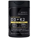 体育研究 维生素D3 K2,植物基D3的5000iu和维生素K2的100mcg作为MK-7,Non-GMO验证和Vegan认证 - 160 液态软胶