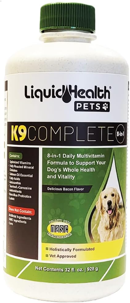 K9 成人老年狗和幼犬的完整8-in-1液态多维素,皮肤和大衣的全全方位犬类维生素,联合健康,免疫支持-美国制造(32 oz)