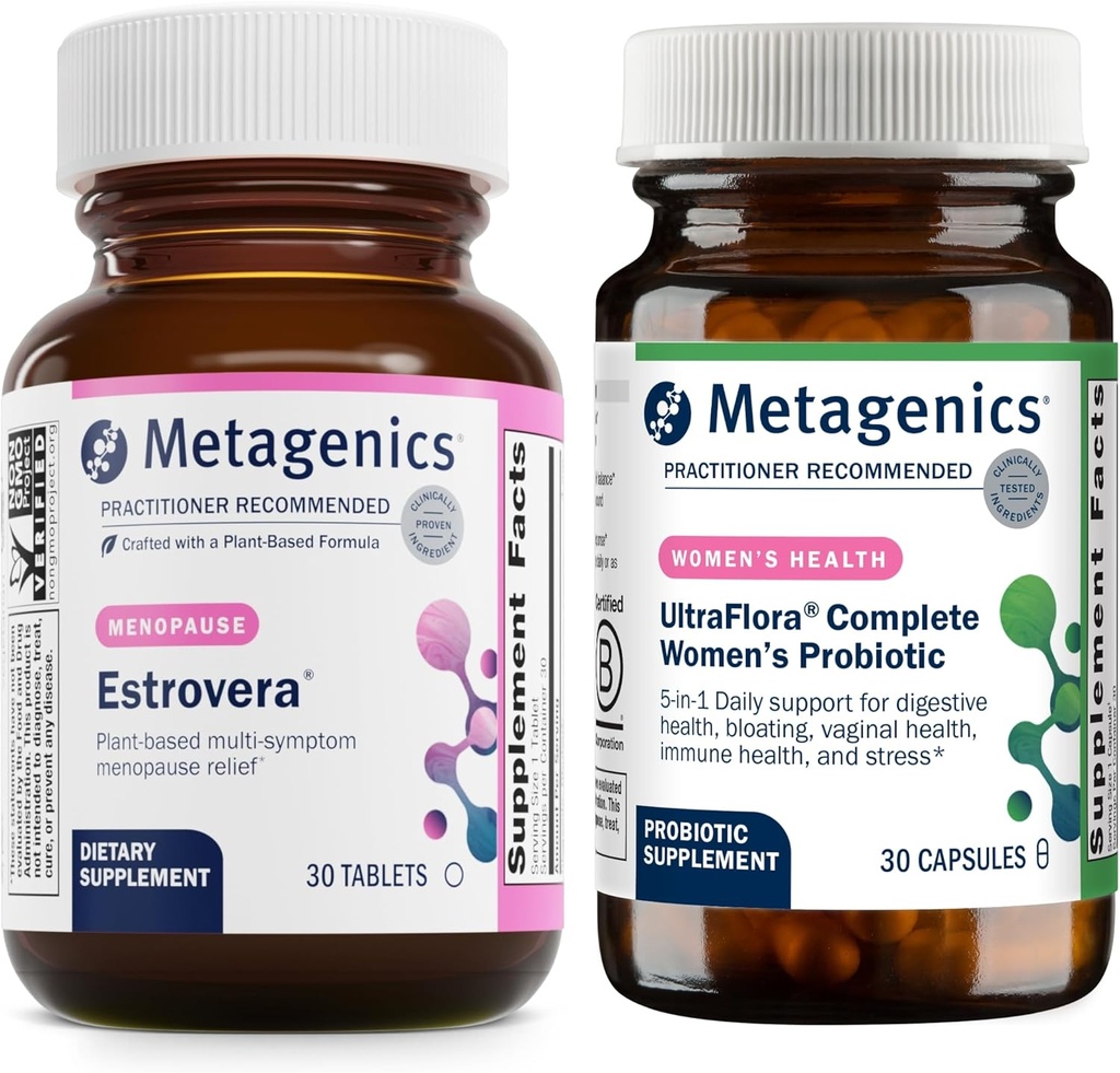 遗传学 Herwellness Estrovera(30块药片) & UltraFlora 完全女性亲生生物(30块药片) - 荷尔蒙-无绝经支持 - 艾滋病消化健康